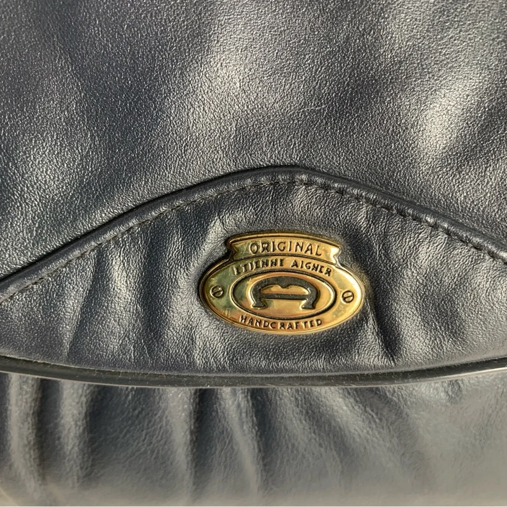 Dark Blue Etienne Aigner Vintage Leather Shoulder Bag - Picture 5 of 9